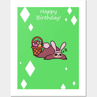 Happy Birthday - Easter Bunny Sloth Posters and Art